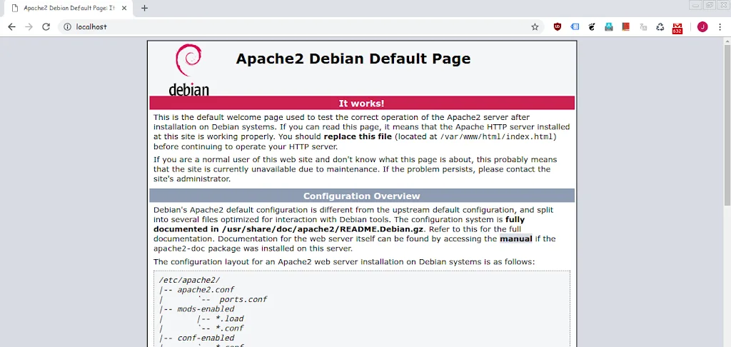 Apache default welcome page in a browser