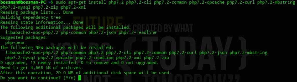 Terminal output of installing PHP modules